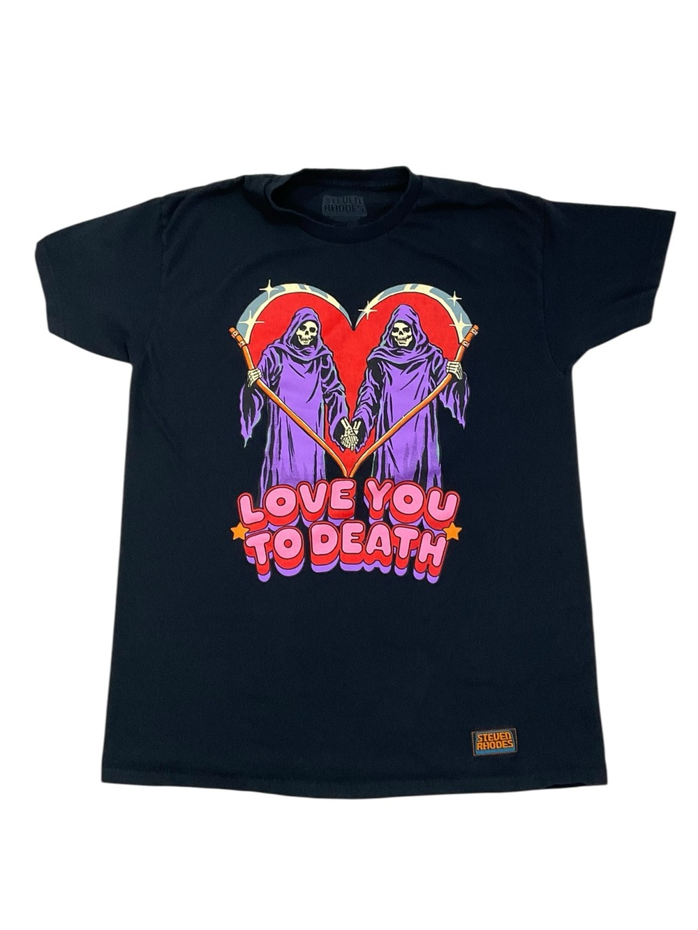 Steven Rhodes Love You To Death Grim Reaper Graphic T-Shirt Black size large